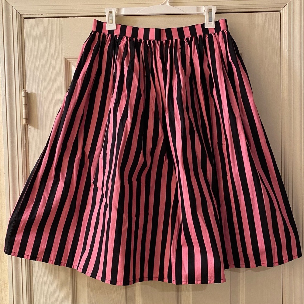 NWT Unique Vintage Pink Black Stripe Midi Skirt